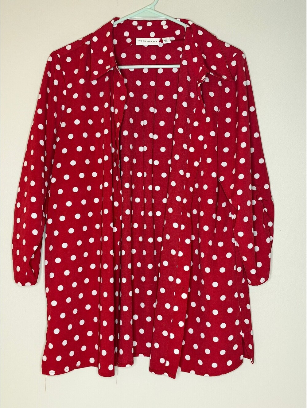 Susan Graver Red White Polka Dot Sleeve Tunic Top